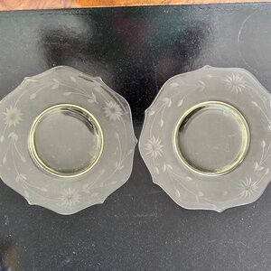 Set of 2 Vintage Lancaster Depression Glass Plates Light Amber Etched